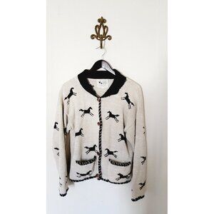 Planet Earth Imports Blue Aztec Horse SMALL Chunky Knit Cardigan Sweater Bolivia